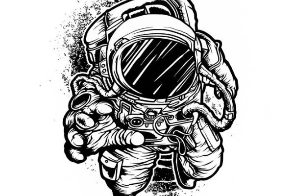 复古太空宇航员印花图案，适用于服装裁片印花