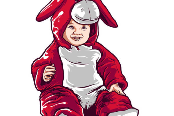 可爱红兔宝宝服装印花素材，萌趣设计尽显童真