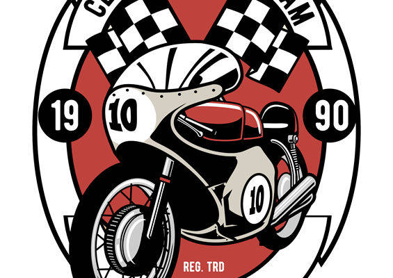 复古摩托车图案裁片印花：经典赛车风格服装印花