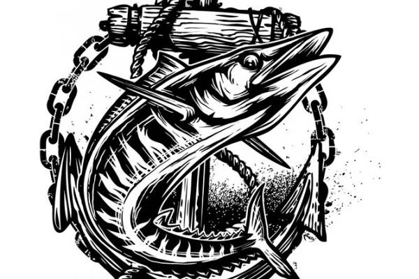 深海捕获：鱼锚图案服装印花裁片