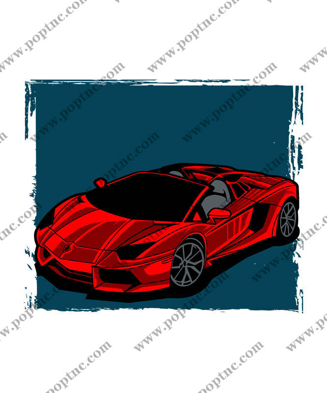 红色跑车裁片印花,时尚动感的服装印花素材