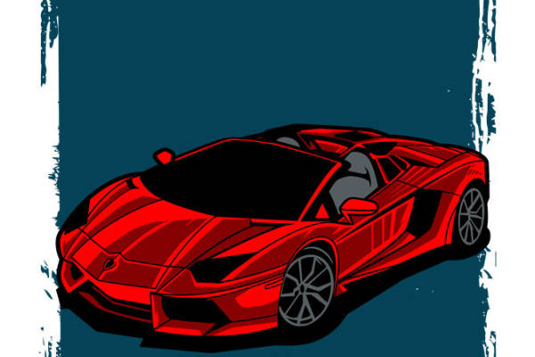 红色跑车裁片印花,时尚动感的服装印花素材