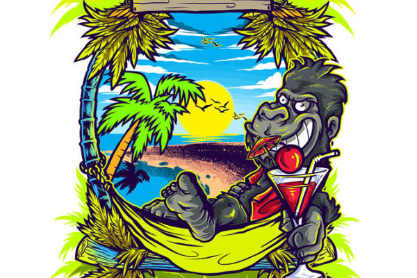 热带风情大猩猩悠然自得服装印花裁片