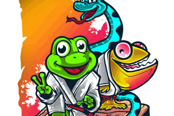 卡通青蛙与蛇的创意服装印花设计