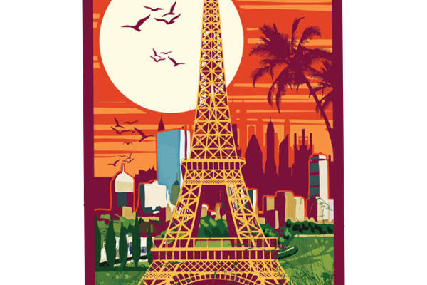 巴黎铁塔剪影裁片印花：复古风情服装印花