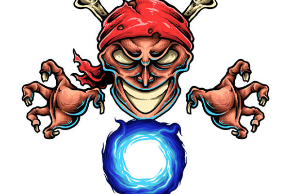 骷髅海盗头骨图案服装印花裁片设计