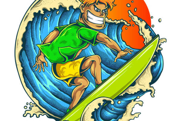 夏日活力冲浪少年印花图案，打造个性服装