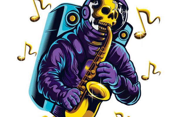 骷髅爵士乐手：创意服装印花裁片