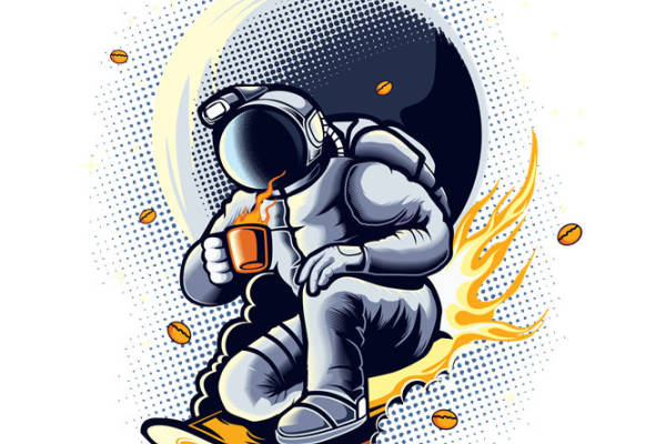 宇航员滑板咖啡印花设计:创意服装印花裁片