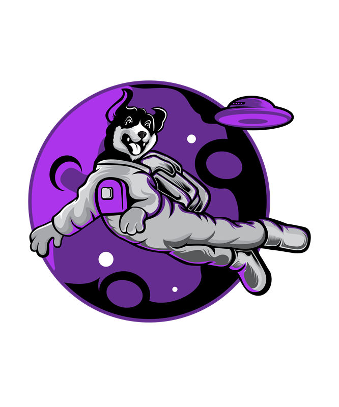 未来科技感太空狗印花素材，打造个性服装