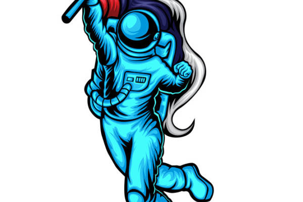 蓝色宇航员裁片印花：太空主题服装印花设计