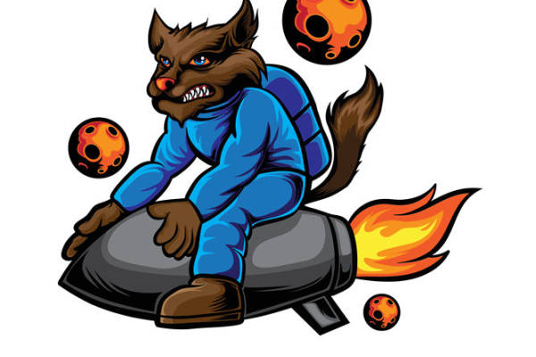 卡通狼骑火箭裁片印花，创意服装印花素材