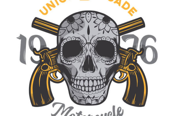 复古骷髅与双枪图案的服装印花设计