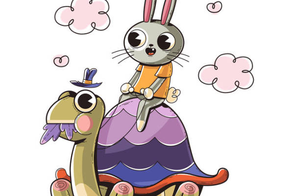 可爱卡通兔子骑恐龙裁片印花，适合儿童服装设计