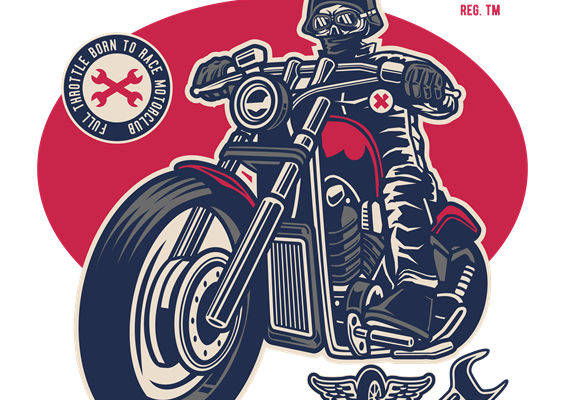 复古摩托车图案裁片印花，打造个性服装