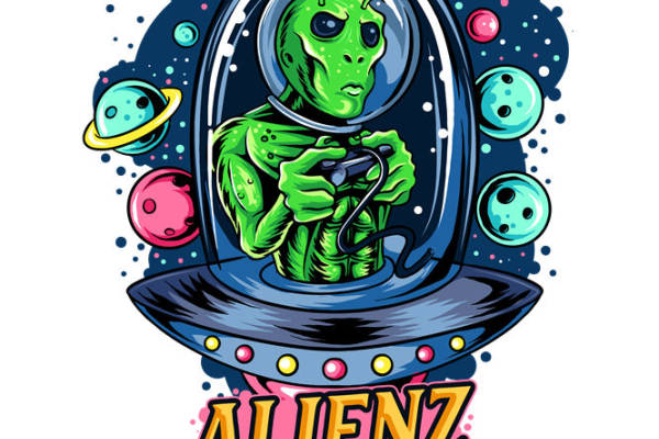外星人主题裁片印花设计，适合个性服装印花