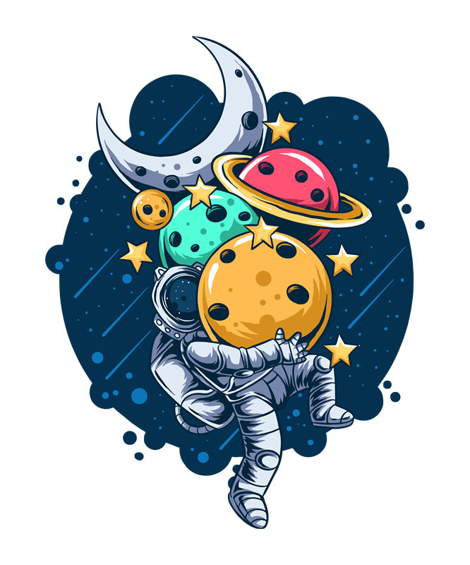 太空探索系列裁片印花：宇宙星系主题服装印花