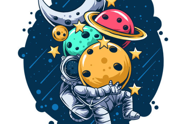 太空探索系列裁片印花：宇宙星系主题服装印花