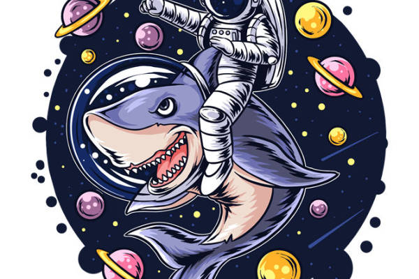鲨鱼宇航员裁片印花：创意服装印花设计