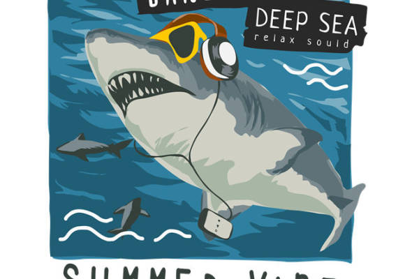 夏日深海鲨鱼音乐派对服装印花裁片