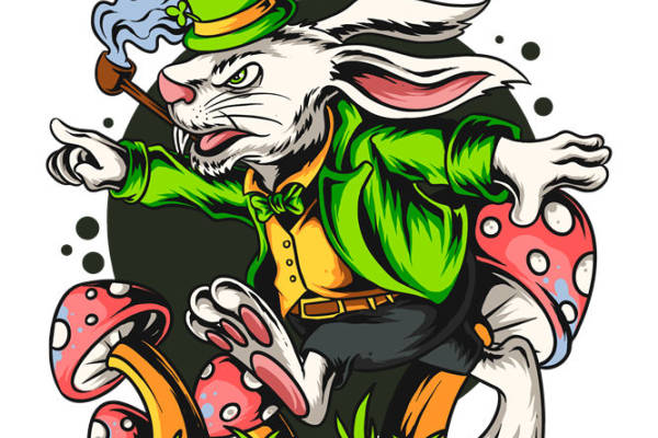 卡通兔子与蘑菇的创意服装印花素材