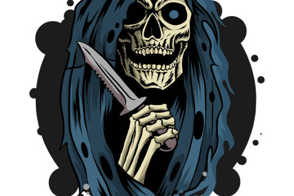 骷髅刀手裁片印花：恐怖风格服装印花