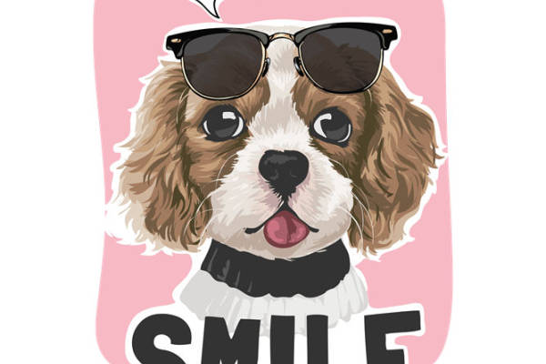 可爱小狗戴墨镜微笑的服装印花素材
