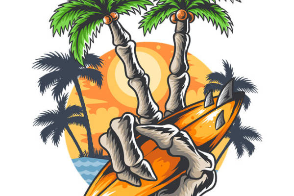 热带风情棕榈树与冲浪板图案服装印花