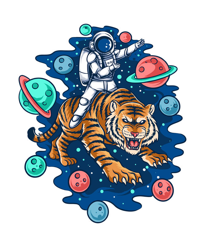 宇宙老虎宇航员印花裁片：创意服装印花新选择