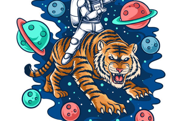 宇宙老虎宇航员印花裁片：创意服装印花新选择