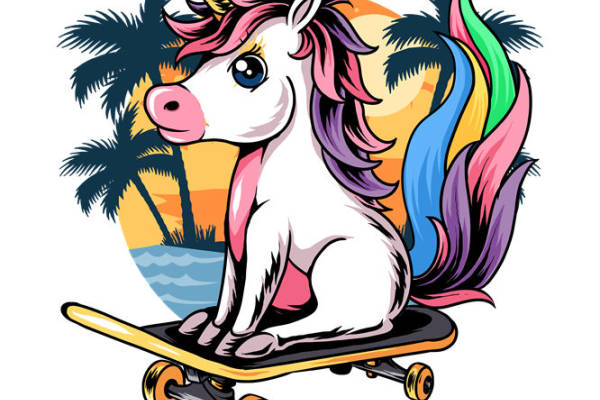 独角兽滑板图案服装印花裁片设计