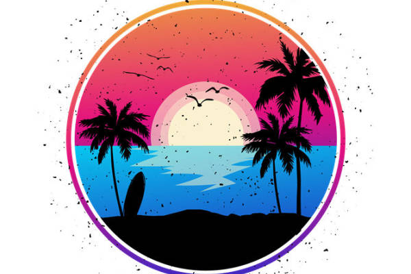 热带风情裁片印花：夏日海滩风情服装印花