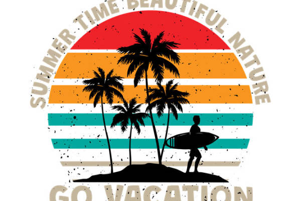 夏日海滩风情服装印花图案，适合冲浪服和T恤