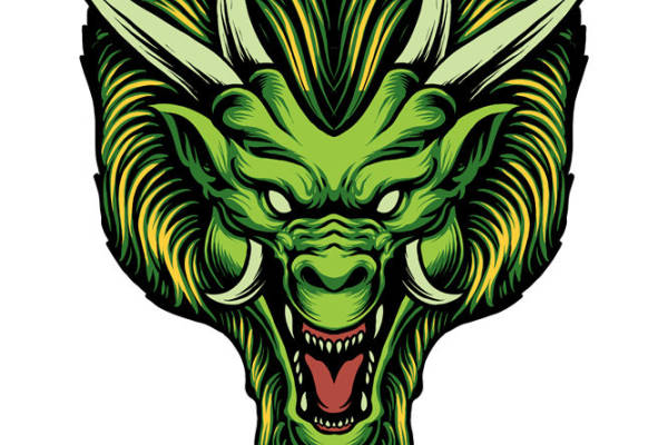 绿色恶魔头像裁片印花，服装印花设计灵感