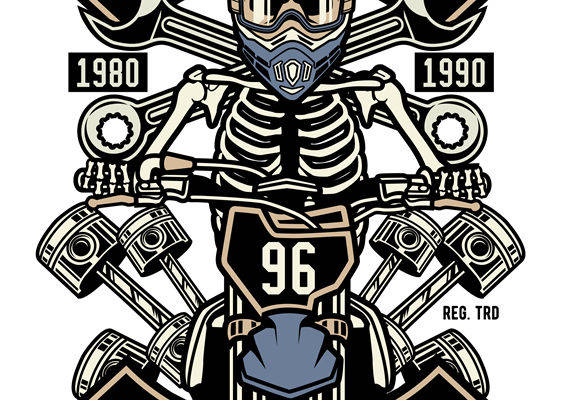 复古摩托车骷髅图案服装印花裁片