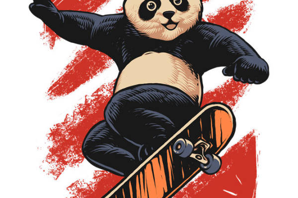 酷炫熊猫滑板图案服装印花设计