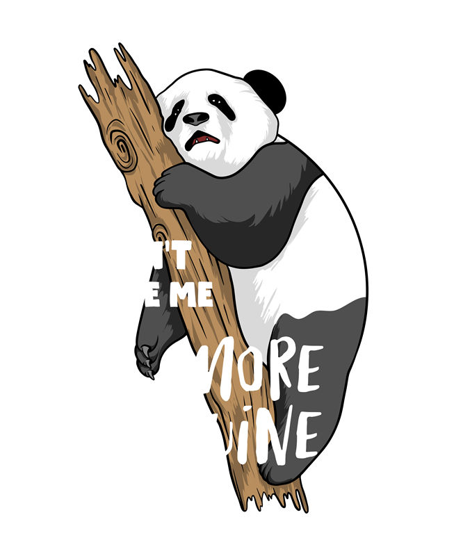 熊猫抱树创意印花图案，适合服装印花裁片设计