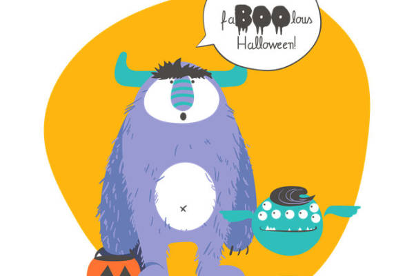 万圣节主题服装印花:可爱怪物图案