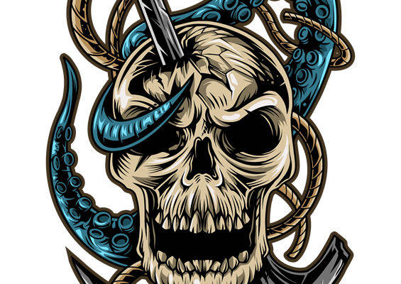 骷髅与章鱼触手的服装印花设计