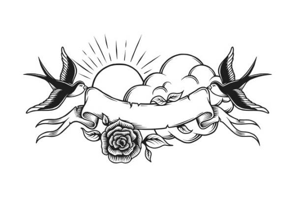 复古燕子与玫瑰花型服装印花裁片