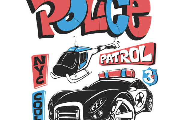 时尚警车图案裁片印花，为你的服装增添一抹街头风