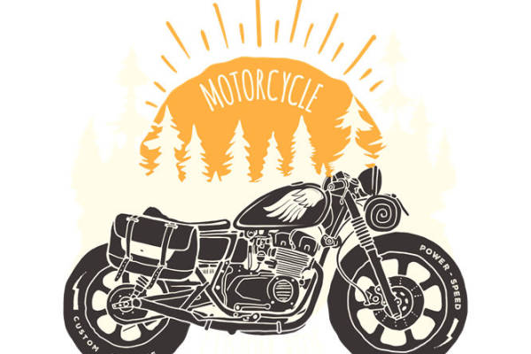 复古摩托车图案裁片印花，打造独特个性服装