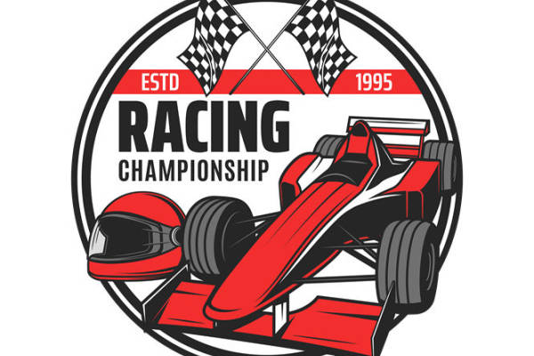 赛车运动主题裁片印花：经典赛车图案，适合服装印花设计