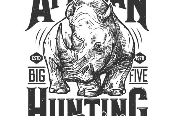 非洲犀牛图案裁片印花，时尚服装印花设计