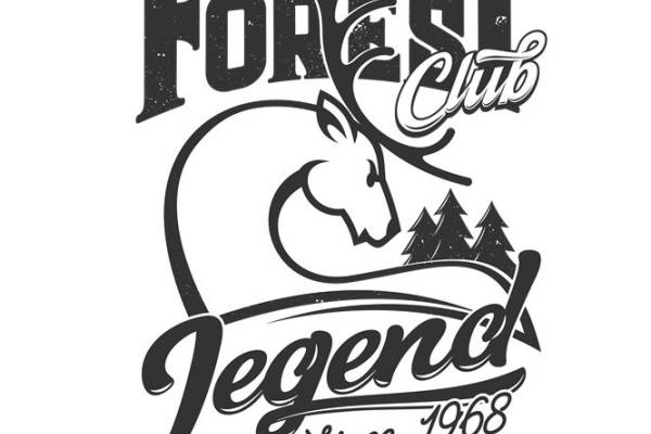 复古森林狩猎俱乐部印花图案，服装印花裁片必备