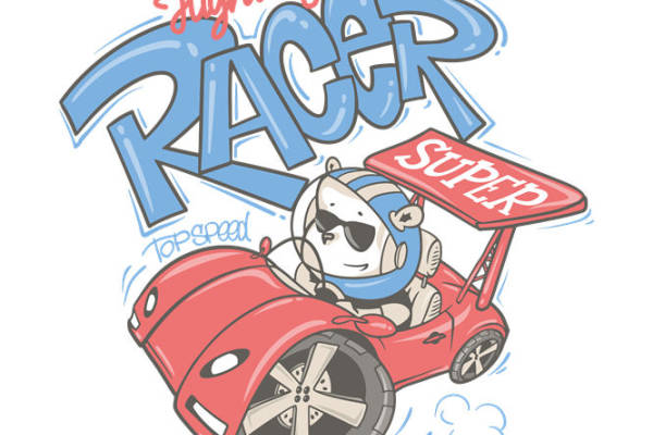 卡通赛车手熊猫印花设计，打造个性服装