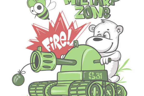 卡通熊与坦克的创意服装印花