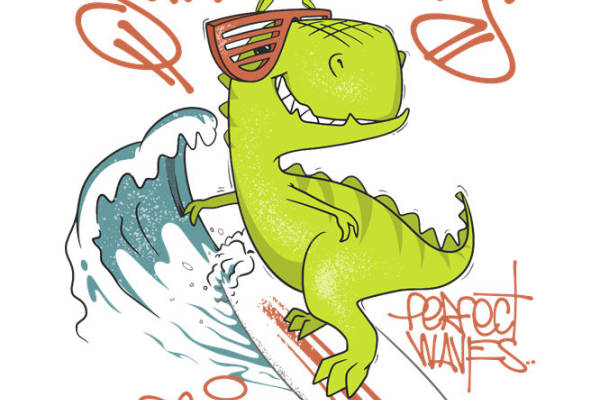 恐龙冲浪趣图：创意服装印花裁片