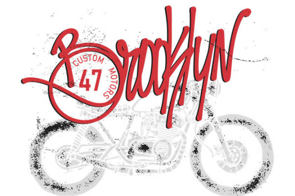 复古摩登风裁片印花：47号摩托车图案服装印花