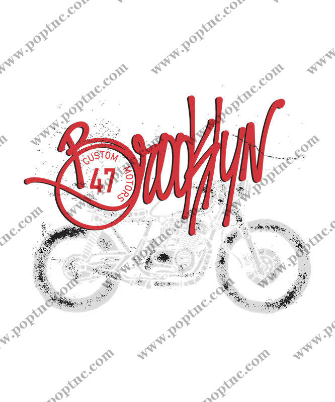 复古摩登风裁片印花:47号摩托车图案服装印花